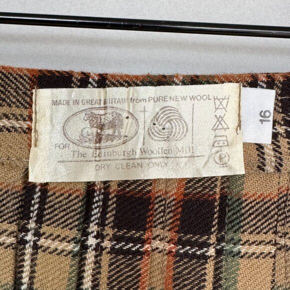 Vintage 80s The Edinburgh Woolen Mill Tan Plaid Pleated Wrap Midi Skirt Size 8 - Picture 12 of 13